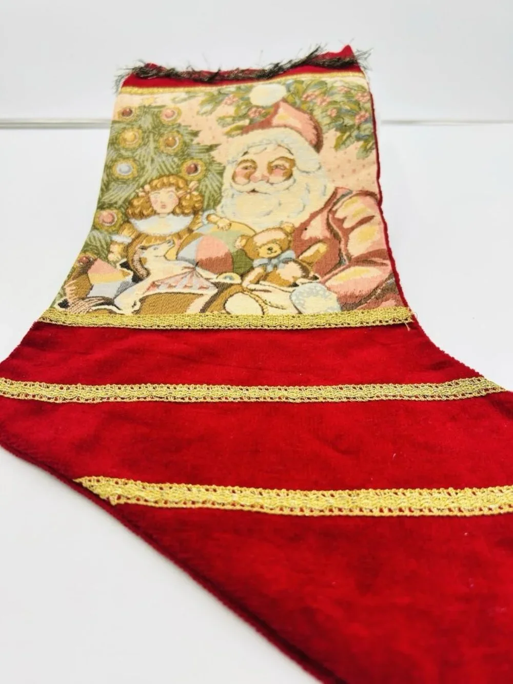 Corona Decor Co. Tapestry Christmas Stocking Artist #53 Santa Toys Vintage
